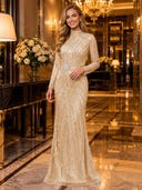 Sparkly Sequin Mermaid Long Sleeves Long Evening Dresses