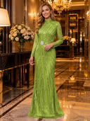 Sparkly Sequin Mermaid Long Sleeves Long Evening Dresses