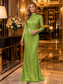 Sparkly Sequin Mermaid Long Sleeves Long Evening Dresses