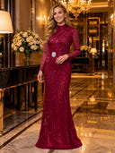 Sparkly Sequin Mermaid Long Sleeves Long Evening Dresses