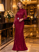 Sparkly Sequin Mermaid Long Sleeves Long Evening Dresses