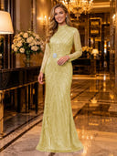 Sparkly Sequin Mermaid Long Sleeves Long Evening Dresses