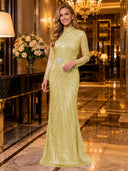 Sparkly Sequin Mermaid Long Sleeves Long Evening Dresses