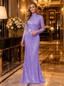 Sparkly Sequin Mermaid Long Sleeves Long Evening Dresses