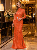 Sparkly Sequin Mermaid Long Sleeves Long Evening Dresses