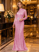 Sparkly Sequin Mermaid Long Sleeves Long Evening Dresses