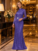 Sparkly Sequin Mermaid Long Sleeves Long Evening Dresses