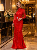 Sparkly Sequin Mermaid Long Sleeves Long Evening Dresses