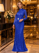 Sparkly Sequin Mermaid Long Sleeves Long Evening Dresses