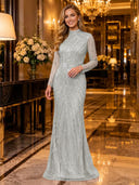 Sparkly Sequin Mermaid Long Sleeves Long Evening Dresses