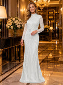 Sparkly Sequin Mermaid Long Sleeves Long Evening Dresses