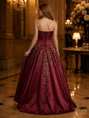 Satin A Line Strapless Sleeveless Long Evening Dresses