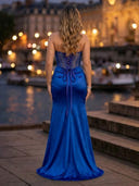 Satin Mermaid Strapless Sleeveless Long Evening Dresses with Beads