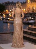 Glitter Sequin Mermaid One Shoulder Long Evening Dresses with Slit