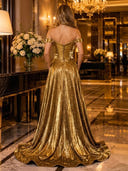 Sparkly Satin A Line Off Shoulder Long Evening Dresses with Pockets