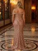 Sparkly Sequin Mermaid Off Shoulder Long Evening Dresses with Slit