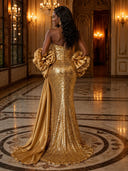 Sequin Mermaid Strapless Long Evening Dresses with Flowers