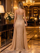 Satin Mermaid Strapless Long Evening Dresses with Train