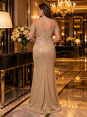 Sparkly Sequin Mermaid Off Shoulder Long Evening Dresses with Beadings