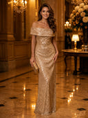 Sparkly Sequin Mermaid Off Shoulder Long Evening Dresses