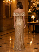 Sparkly Sequin Mermaid Off Shoulder Long Evening Dresses