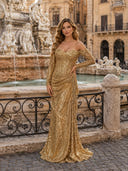 Sparkly Sequin Mermaid Off Shoulder Long Evening Dresses with Ruffles