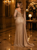 Sparkly Sequin Mermaid Off Shoulder Long Evening Dresses with Train