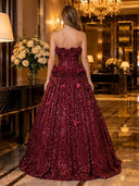 Sparkly Sequin A Line Strapless Long Evening Dresses with Flowers