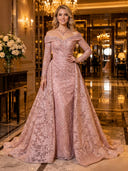Lace Appliques Mermaid Off Shoulder Long Evening Dresses with Train