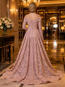 Lace Appliques Mermaid Off Shoulder Long Evening Dresses with Train