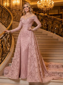 Lace Appliques Mermaid Off Shoulder Long Evening Dresses with Train