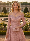 Lace Appliques Mermaid Off Shoulder Long Evening Dresses with Train