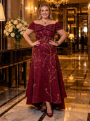 Sequin Mermaid Off Shoulder Long Evening Dresses with Bow