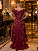 Sequin Mermaid Off Shoulder Long Evening Dresses with Bow