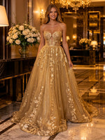 Sparkly Tulle A Line Strapless Long Evening Dresses