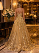 Sparkly Tulle A Line Strapless Long Evening Dresses