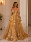 Sparkly Tulle A Line Strapless Long Evening Dresses