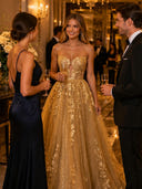 Sparkly Tulle A Line Strapless Long Evening Dresses
