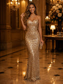 Sparkly Sequin Mermaid Strapless Long Evening Dresses