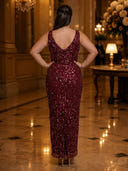Sparkly Sequin Mermaid V Neck Long Evening Dresses
