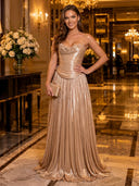 Satin A Line Strapless Sleeveless Long Evening Dresses