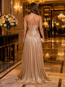 Satin A Line Strapless Sleeveless Long Evening Dresses
