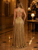 Sequin A Line Halter Sleeveless Long Evening Dresses