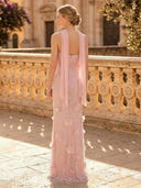 Tulle Mermaid Strapless Sleeveless Long Evening Dresses with Scarf
