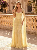 Sparkly Tulle Mermaid Sweetheart Long Evening Dresses with Cape