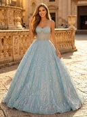 Glitter Tulle A Line Spaghetti Straps Long Evening Dresses