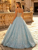 Glitter Tulle A Line Spaghetti Straps Long Evening Dresses