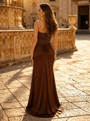 Satin Mermaid Strapless Long Evening Dresses with Slit