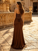 Satin Mermaid Strapless Long Evening Dresses with Slit