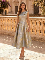 Floral A Line Boat Neck Long Evening Dresses
